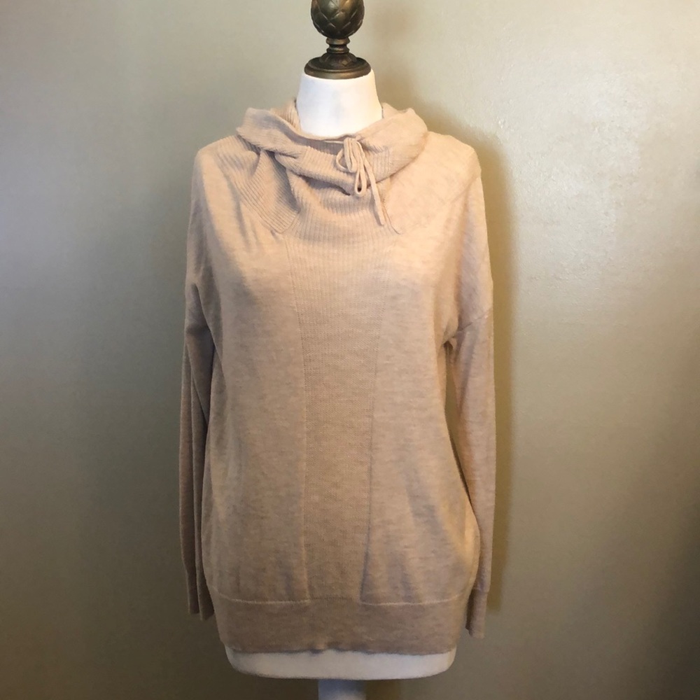 Dakini-Cowl Neck Sweater-Beige-Sz s-wool blend